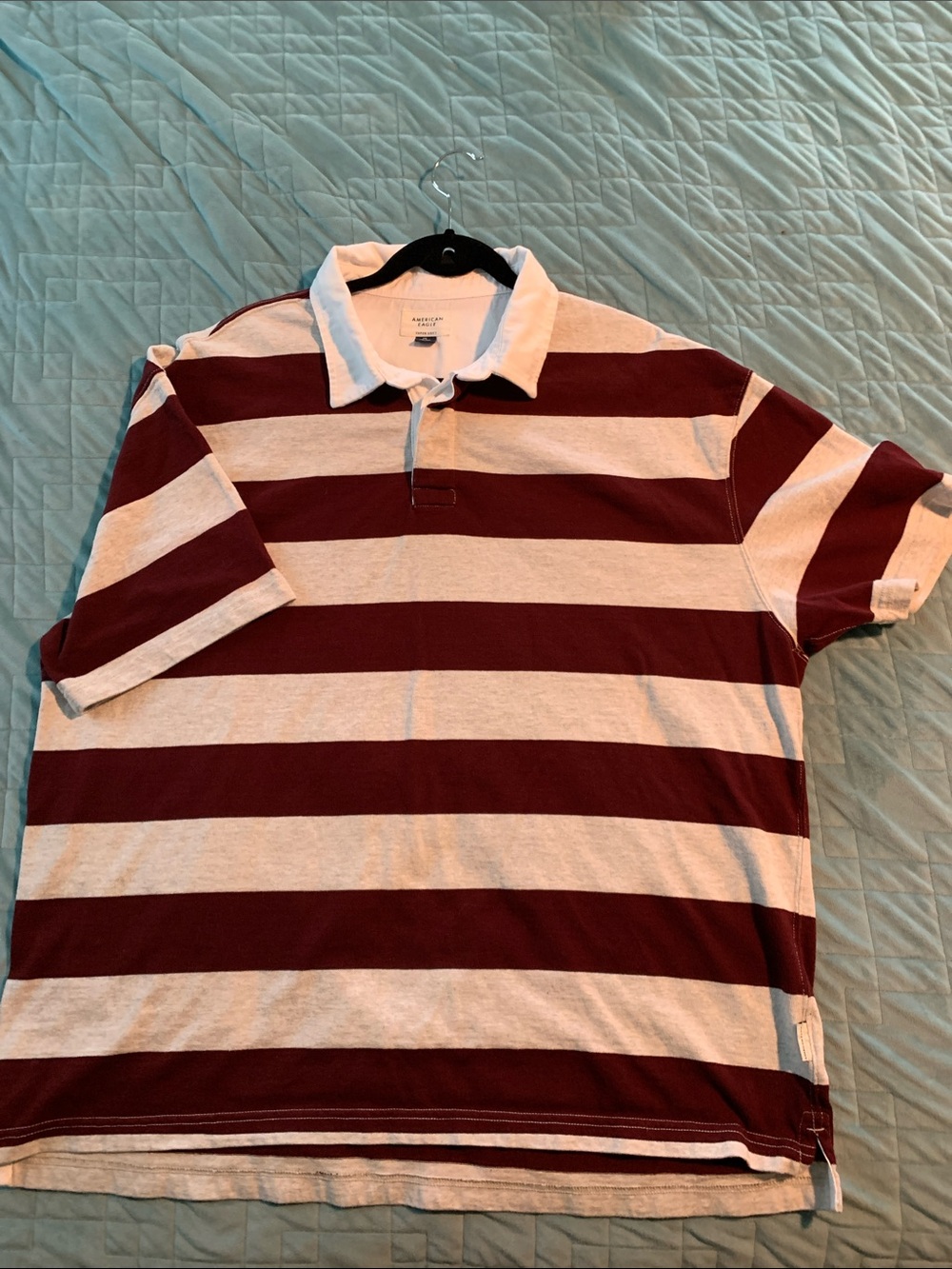 American Eagle Outfitters Striped Rugby Polo - Maroon & Beige